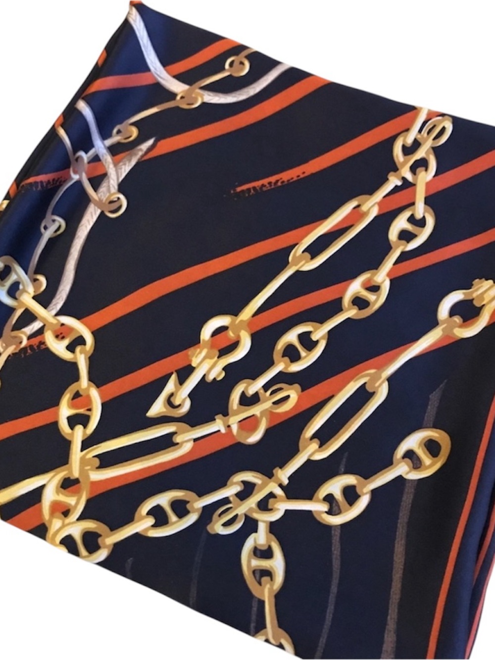 Gottex 100% Silk Scarf with Geometric Chains Gold Accents